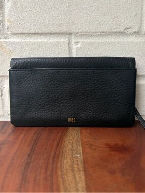 HOBO Embossed Leather Lumen Wallet with Gold Logo in Black